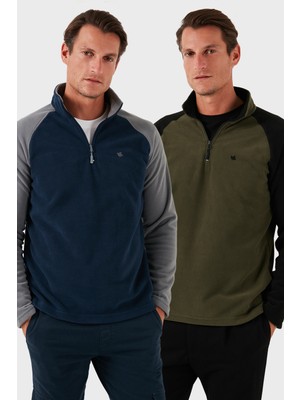 Buratti Slim Fit Yarım Fermuarlı Soğuk Geçirmez Şardonlu 2'li Paket Polar Erkek POLAR 5906055S2