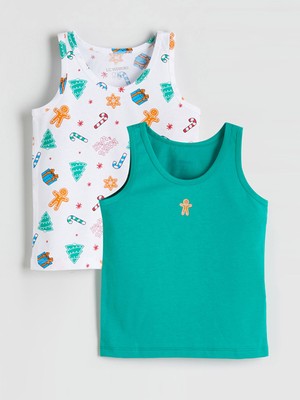 Lc Waikiki Yeni Sezon Bisiklet Yaka Baskılı Erkek Çocuk Atlet 2'li