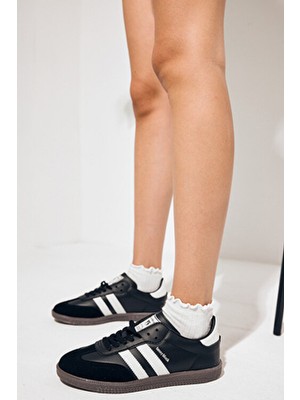 Tonny Black Unisex Siyah Süet Termo Taban Yanı Şeritli Bağcıklı Spor Ayakkabı