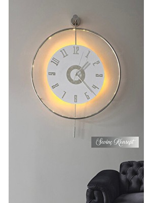 Led'li Gümüş Izmir Kristal 24 Tiktok (Orta Boy 40 x 60 Cm), Modern Dekoratif Metal Duvar Saati