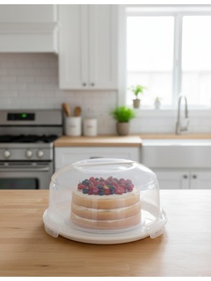 Berina Home Kilitli Kapaklı Kek ve Pasta Fanusu 34 cm Büyük Boy – 7 Litre Krem Renk | Taşınabilir, Bpa Free, Bulaşık Makinesine Uygun