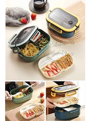 Kitchen Beauty 1200ML 2 Katlı Sızdırmaz Beslenme Çantası Lunch Box Plastik Malzeme ile Şık Tasarım