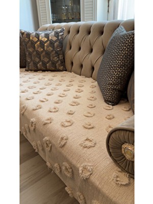 Ponpon Koltuk Örtüsü Cappuccino 100X240