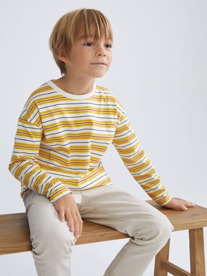 Lc Waikiki Yeni Sezon Bisiklet Yaka Çizgili Erkek Çocuk Tişört