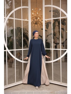 Navra Lacivert Yandan Garnili Elbise 5061
