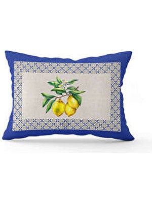 Mavi Sarı Dekoratif Limon Desenli Dijital Baskılı Dikdörtgen Kırlent Kılıfı CGH1050-3550 (35X50)