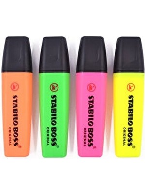 Boss Fosforlu Işaretleme Kalemi Canlı Renkler 4'lü Set