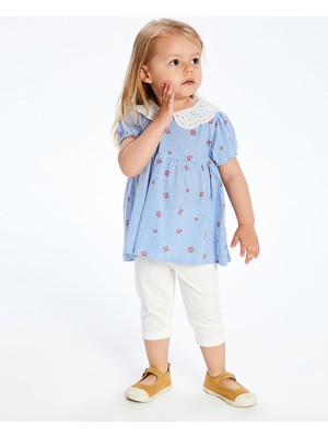 Lc Waikiki Yeni Sezon Çiçekli Fırfırlı Kız Bebek Bluz ve Tayt 2'li