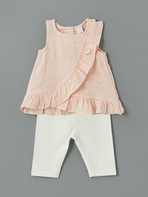 Lc Waikiki Yeni Sezon Bisiklet Yaka Baskılı Kız Bebek Bluz ve Tayt 2'li