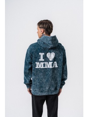 Erkek Mma Baskılı Kapüşonlu Oversize Hoodie Zümrüt