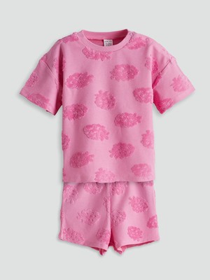 Lc Waikiki Yeni Sezon Kabartma Baskılı Kız Bebek Bluz ve Şort 2'li