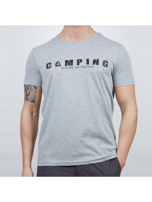 Erkek Tişört - Pamuklu Spor Tişört - Buteo - Gri Melanj (600610)