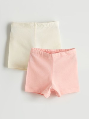 Lc Waikiki Kız Bebek Şort 2'li Beli Lastikli Pembe Düz Tasarım Rahat Kesim