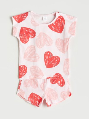 Lc Waikiki Yeni Sezon Kalp Baskılı Kız Bebek Tişört ve Şort 2'li