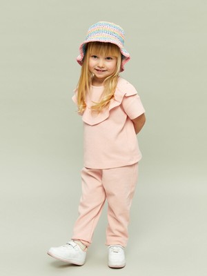 Lc Waikiki Yeni Sezon Bisiklet Yaka Basic Kız Bebek Bluz ve Pantolon 2'li