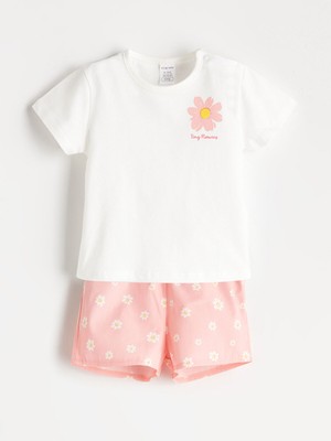 Lc Waikiki Yeni Sezon Çiçekli Kız Bebek Tişört ve Şort 2'li