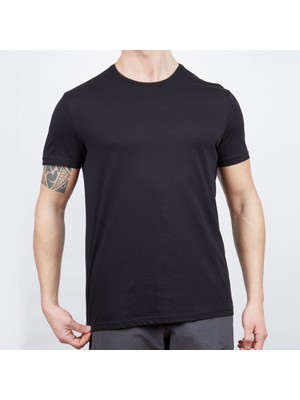 Erkek Tişört - Pamuklu Spor Tişört - Basic - Siyah (600400)
