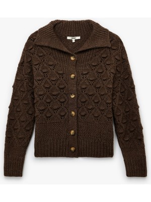 Uzun Kollu Düğmeli Devrik Yaka Örgü Hırka