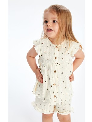 Lc Waikiki Yeni Sezon Bisiklet Yaka Çiçekli Kız Bebek Bluz ve Şort 2'li