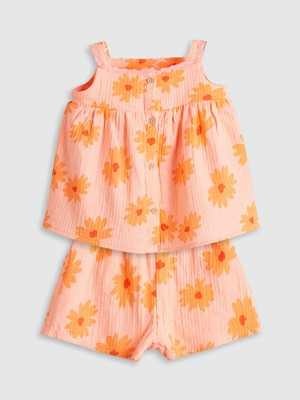 Lc Waikiki Yeni Sezon Çiçekli Kız Bebek Müslin Bluz ve Şort 2'li
