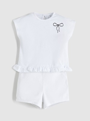 Lc Waikiki Yeni Sezon Kurdele Detaylı Kız Bebek Bluz ve Şort 2'li