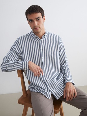 Lc Waikiki Yeni Sezon Regular Fit Uzun Kollu Çizgili Poplin Erkek Gömlek