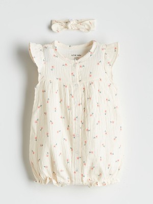 Lc Waikiki Yeni Sezon Bisiklet Yaka Çiçekli Kız Bebek Tulum ve Saç Bandı