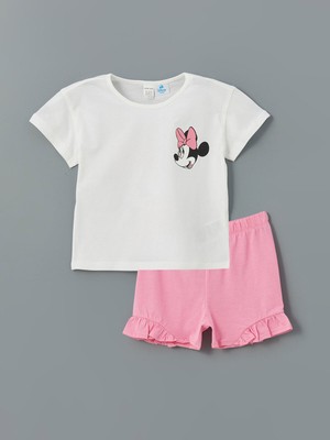Lc Waikiki Yeni Sezon Minnie Mouse Baskılı Kız Bebek Tişört ve Şort 2'li