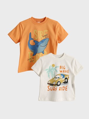 Lc Waikiki Yeni Sezon Bisiklet Yaka Baskılı Erkek Çocuk Tişört 2'li