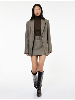 Viskon Karışımlı Geniş Yaka Uzun Kollu Düğmeli Cep Detaylı Blazer Ceket