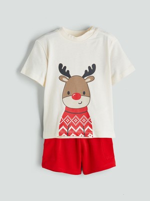 Lc Waikiki Yeni Sezon Yılbaşı Temalı Erkek Bebek Tişört ve Şort 2'li