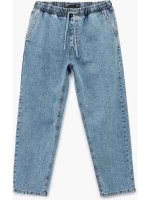 Pamuklu Beli Bağcıklı Bol Baggy Jean Pantolon