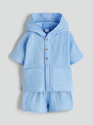 Lc Waikiki Yeni Sezon Kapüşonlu Erkek Bebek Gömlek ve Şort 2'li