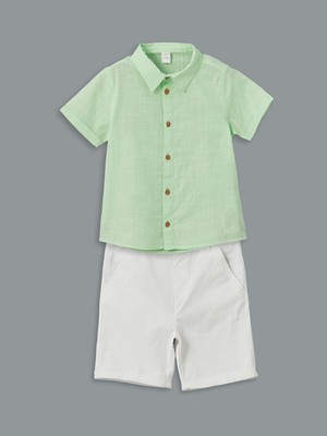 Lc Waikiki Yeni Sezon Kısa Kollu Basic Erkek Bebek Gömlek ve Şort 2'li Takım