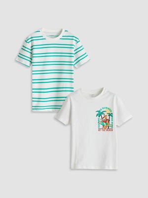 Lc Waikiki Yeni Sezon Bisiklet Yaka Baskılı Erkek Çocuk Tişört 2'li