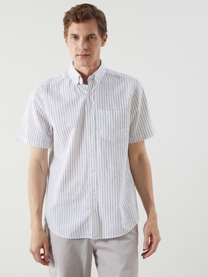 Lc Waikiki Yeni Sezon Regular Fit Kısa Kollu Çizgili Keten Karışımlı Erkek Gömlek