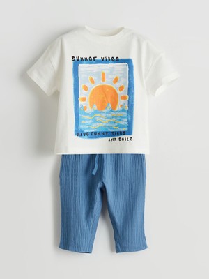 Lc Waikiki Yeni Sezon Baskılı Erkek Bebek Tişört ve Pantolon 2'li