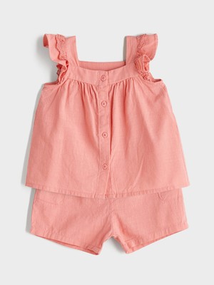 Lc Waikiki Yeni Sezon Kare Yaka Basic Kız Bebek Bluz ve Şort 2'li