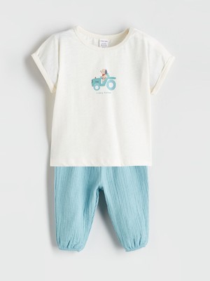 Lc Waikiki Yeni Sezon Baskılı Erkek Bebek Tişört ve Pantolon 2'li