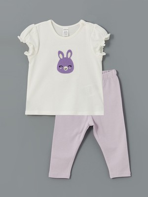 Lc Waikiki Yeni Sezon Bisiklet Yaka Baskılı Kız Bebek Bluz ve Tayt 2'li Takım