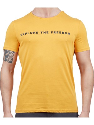 Erkek Tişört - Pamuklu Spor Tişört - Vassi - Hardal