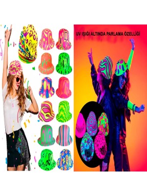 Magicool Farklı Desenlerde Plastik Neon Uv Işık Parti Şapkası 1 Adet