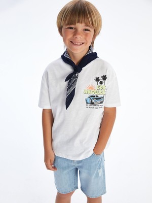 Lc Waikiki Yeni Sezon Bisiklet Yaka Baskılı Erkek Çocuk Tişört