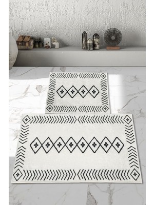 Kaymaz Taban Yıkanabilir 2'li Banyo Halısı Seti, 60X100 ve 50X60 Cm, Beyaz