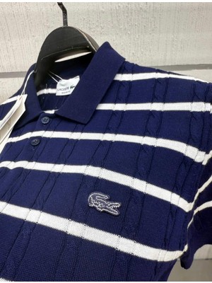 Premium Erkek Lacivert Çizgili Polo Yaka Tişört