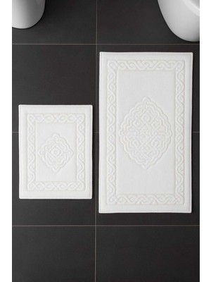 Yumuşak Pamuklu Banyo Paspası 2'li Takım, 60X100 ve 50X60 Cm, Beyaz Renk