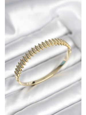 Gold Renk Zirkon Taşlı Pirinç Kadın Kelepçe