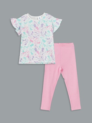 Lc Waikiki Yeni Sezon Minnie Mouse Baskılı Kız Bebek Tişört ve Tayt 2'li