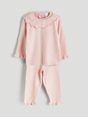 Lc Waikiki Yeni Sezon Bisiklet Yaka Kız Bebek Triko Kazak ve Pantolon 2'li