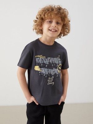 Lc Waikiki Yeni Sezon Bisiklet Yaka Baskılı Erkek Çocuk Tişört